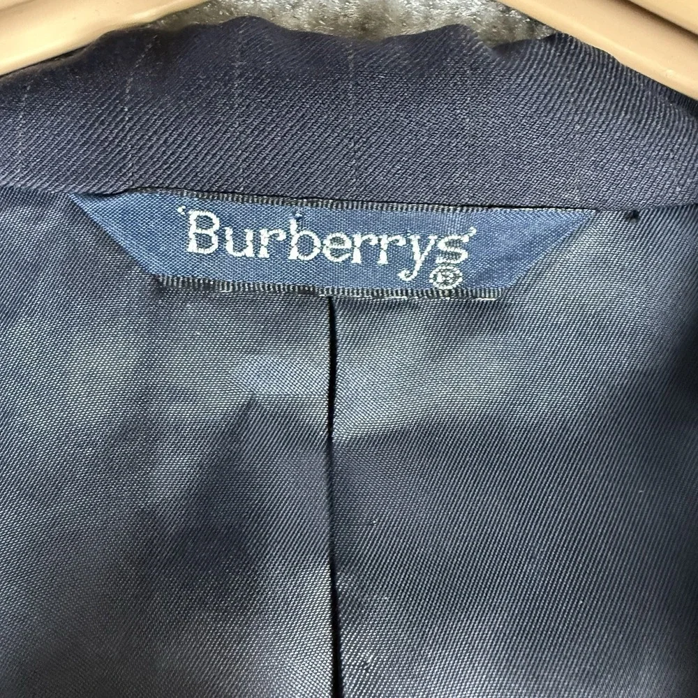 Vintage‎ Burberry Blazer Men's 48L Navy Blue Super 100s Wool Striped Jacket